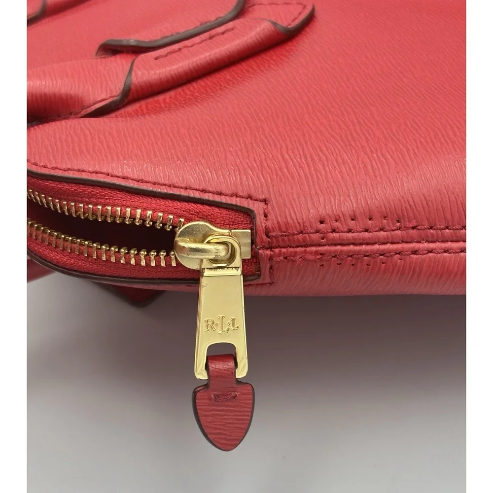 Ralph Lauren Tate Dome Satchel Red Leather Bag Gold Accents No Shoulder Strap - Picture 9 of 16